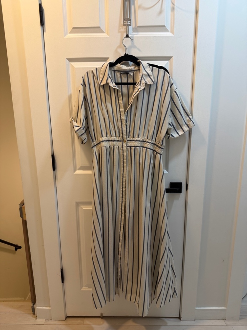 ASOS Cream and Navy Striped Collared Midi Dress